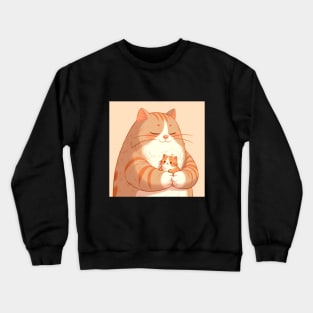 Orange Big Cat hugging a kitten Crewneck Sweatshirt